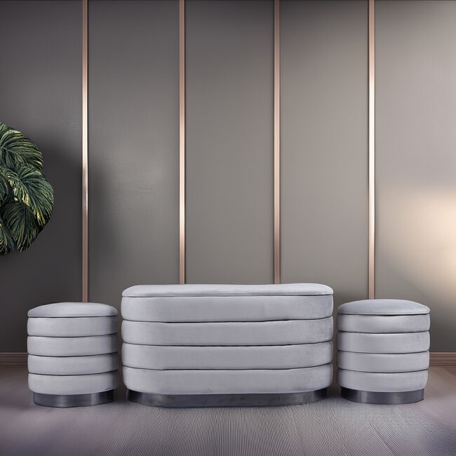 LARGE OVAL GREY VELVET Ottoman