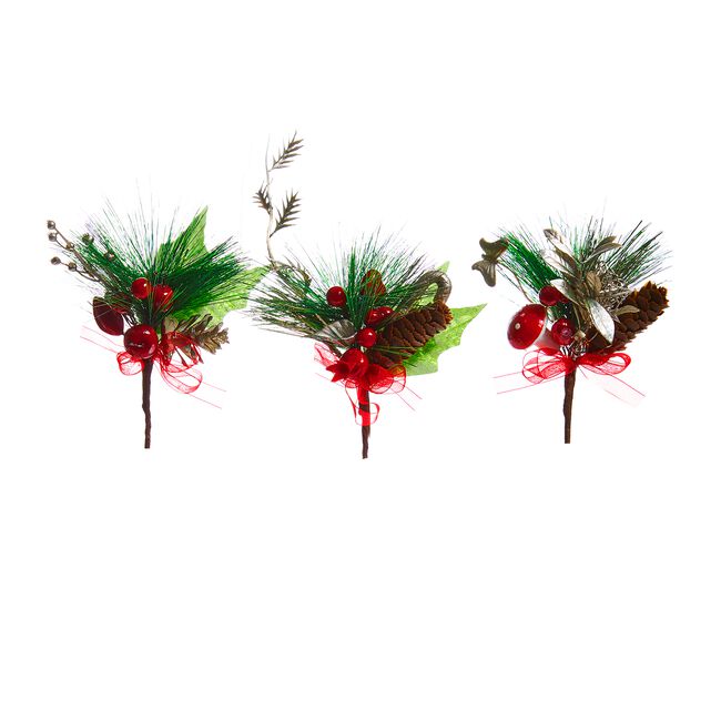 Christmas Berry & Bow Picks 3 Pack