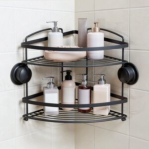 Black 2 Tier Corner Bathroom Caddy with Suction