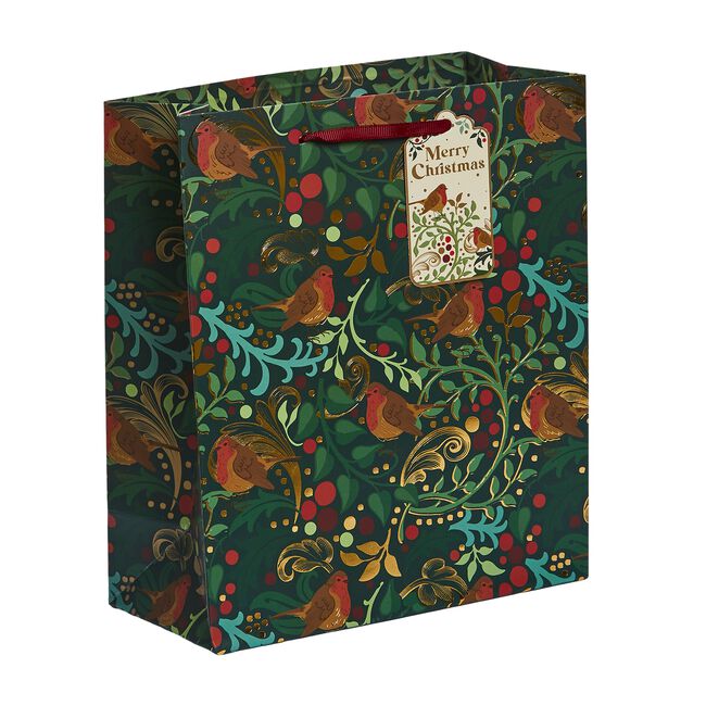 3 Christmas Gift Bags - Green Robin