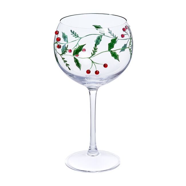 Holly Leaves & Berry Gin Glass