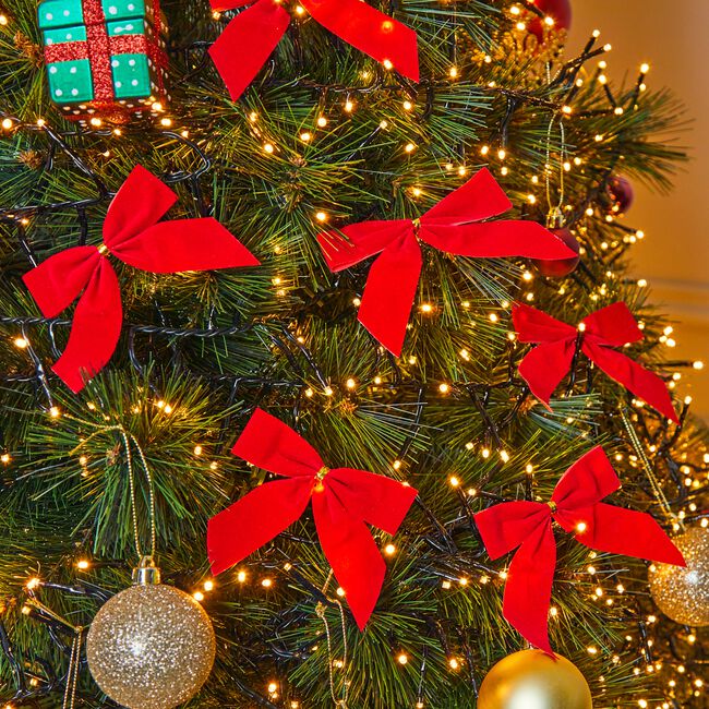 Velvet Bows Christmas Decoration 12 Pack - Red