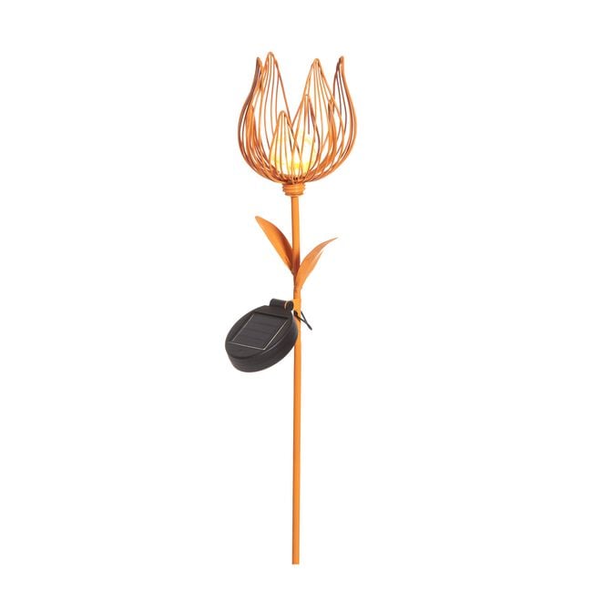 60cm Solar Metal Flower Garden Stake - Orange