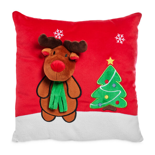 Reindeer Square Cushion - Red/Green