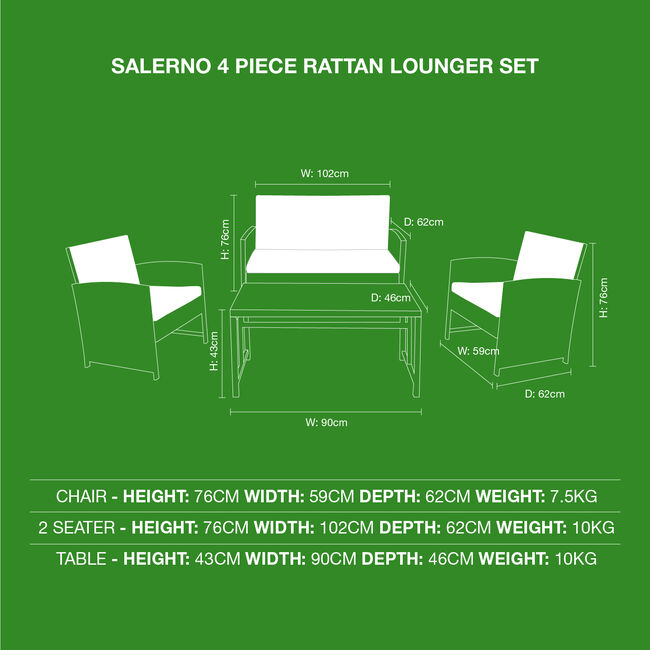 Salerno 4 Piece Rattan Lounger Set