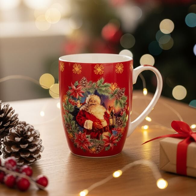 Love Christmas Santa & Poinsettia Mug
