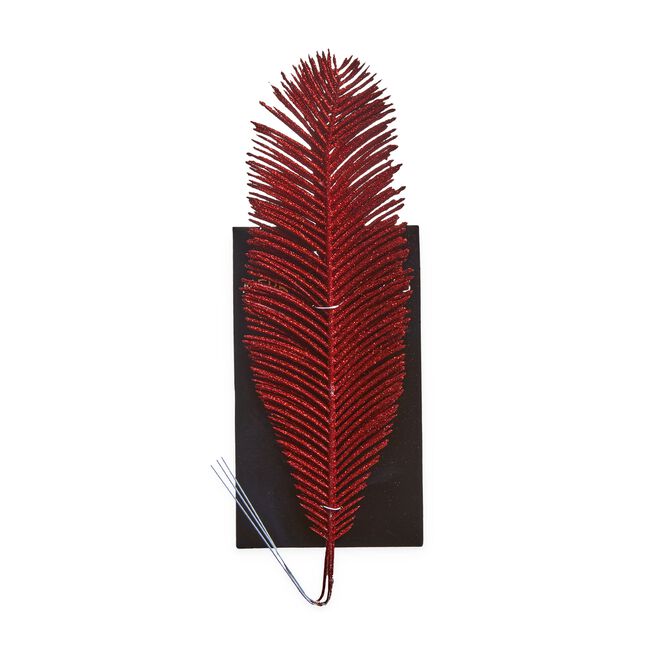 Red Christmas Glitter Fern & Feather Pick