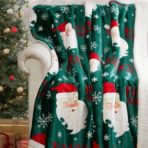 Ruane Snowy Santa Sherpa Green Throw 127cm x 152cm