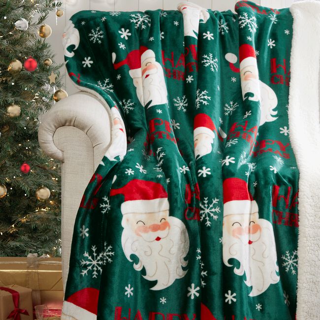 Ruane Snowy Santa Sherpa Green Throw 127cm x 152cm