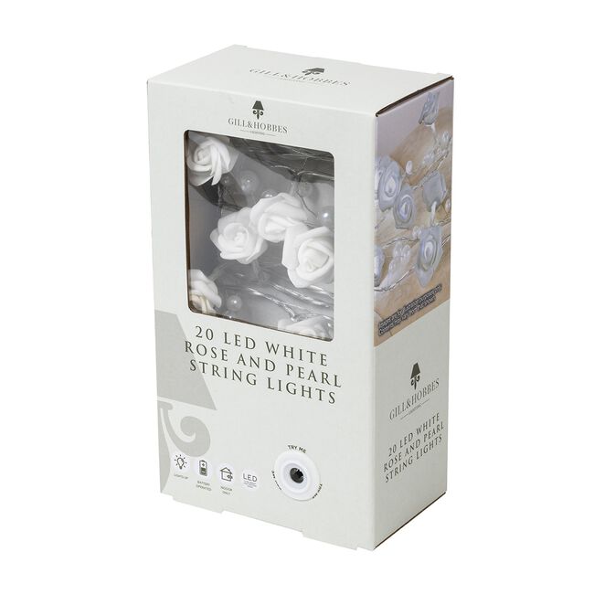 20 LED White Rose and Pearl String Lights