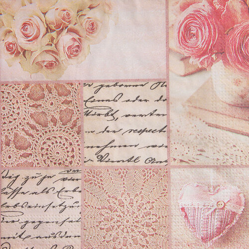 Patchwork Rose Napkins 20 Pack - Pink