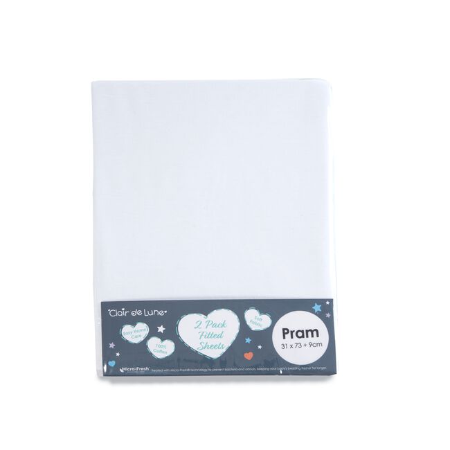 Clair De Lune White Pram Fitted Sheet - 2 Pack