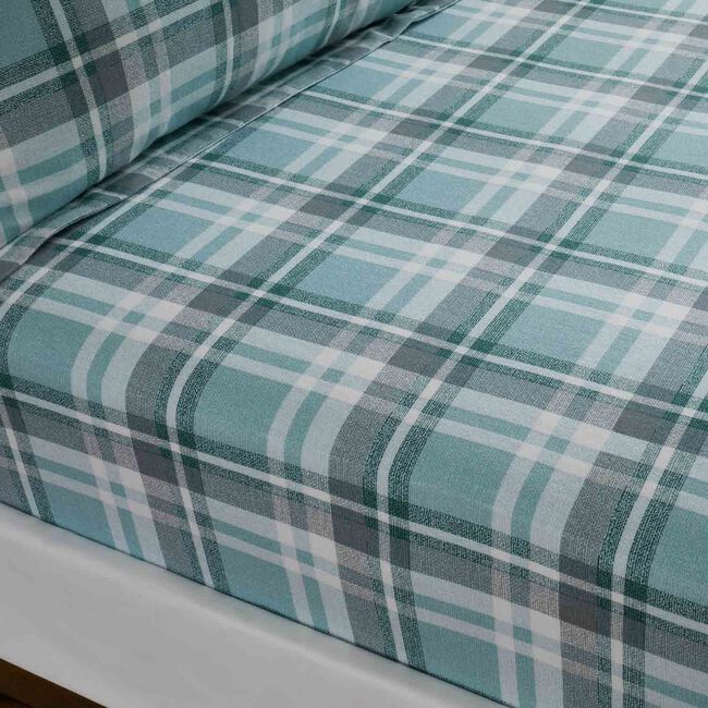 BRUSHED COTTON PLAID POLAR BEARS Single Fitted Sheet