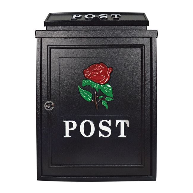 Postplus Rose Diecast Steel Letterbox Black