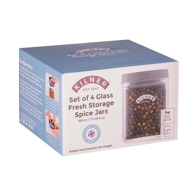 Kilner Fresh 4 Piece Glass Spice Jar Set