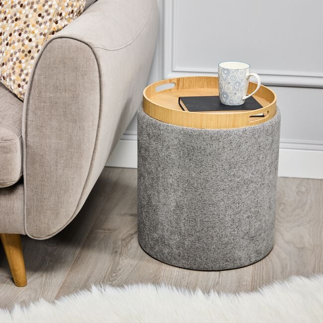 LARGE GREY OTTOMAN With Tray