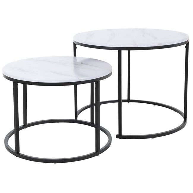 White Marble Style Set of 2 Tables