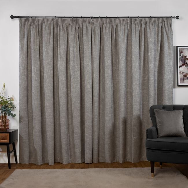 PENCIL PLEAT BLACKOUT THERMAL BASKETWEAVE GREY 66x90 Curtain 