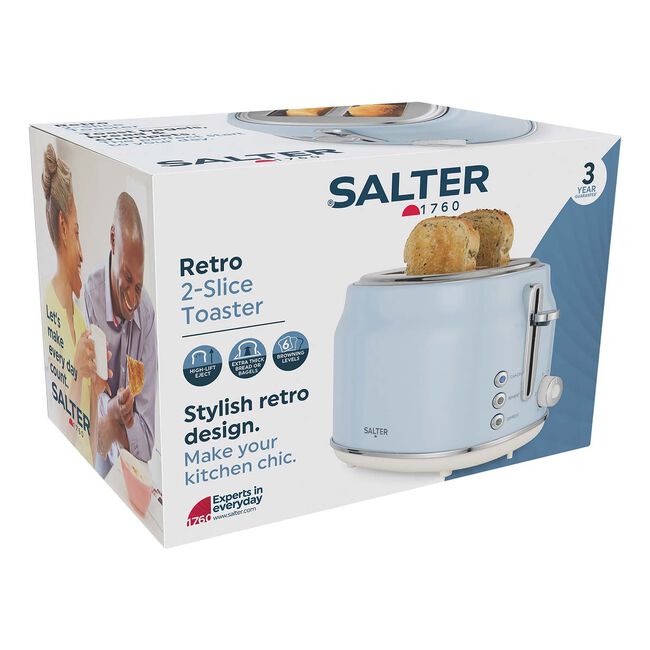 SALTER RETRO BLUE CURVED BODY 2 Slice Toaster