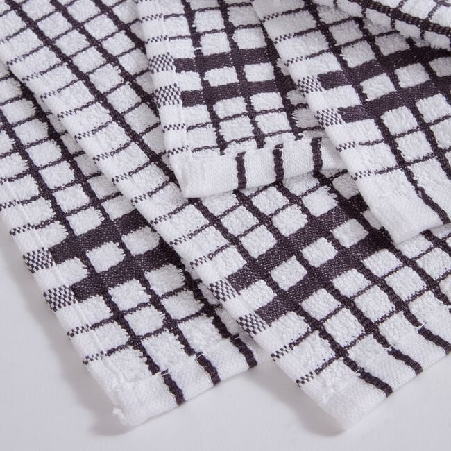 Mono Check Tea Towels 2 Pack - Charcoal