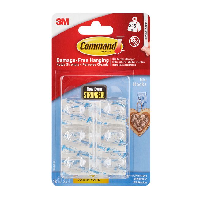 Command Mini Clear Hooks With Clear Strips 