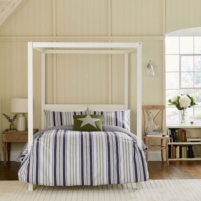 KING SIZE DUVET COVER Beach House Stripe Green / Slate