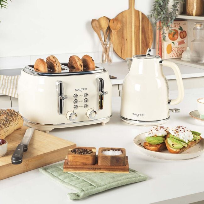 SALTER RETRO CREAM CURVED BODY 4 Slice Toaster