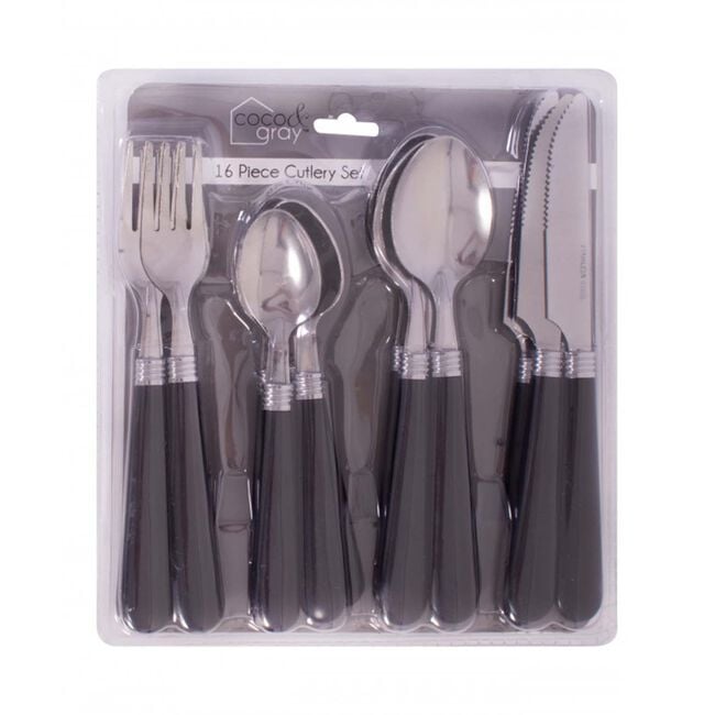 CoCo & Gray Plastic Handle 16 Piece Cutlery Set