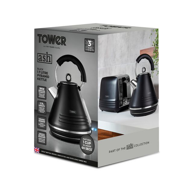 Tower Ash Black 1.7L Pyramid Kettle