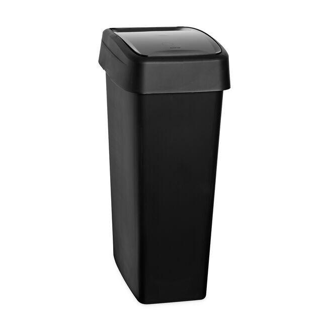 50L EZY STORAGE BLACK RECTANGLE SLIM SWING LID Bin