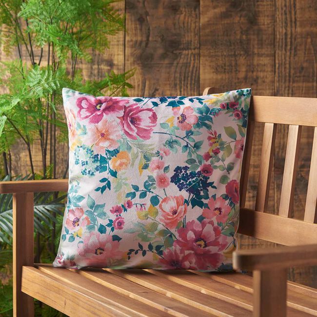 Indoor Outdoor Floral Stripe White Cushion 