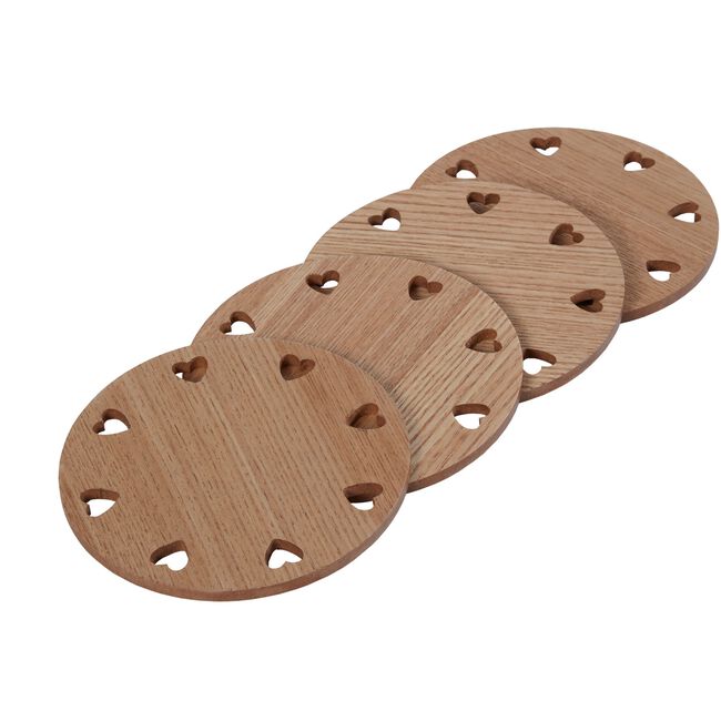 Round Wooden Hearts Coasters 4 Pack