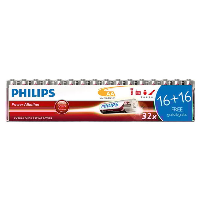 Philips Power Alkaline Pack of 32 AA Batteries