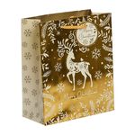 3 Gift Bags - Gold Reindeer