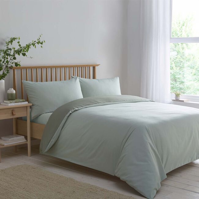 SINGLE DUVET COVER Luxury Percale Sage Green/Forest Green