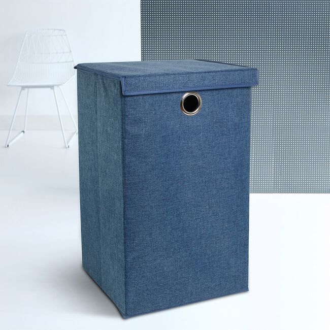 TWEED NAVY BLUE FOLDABLE Laundry Hamper 