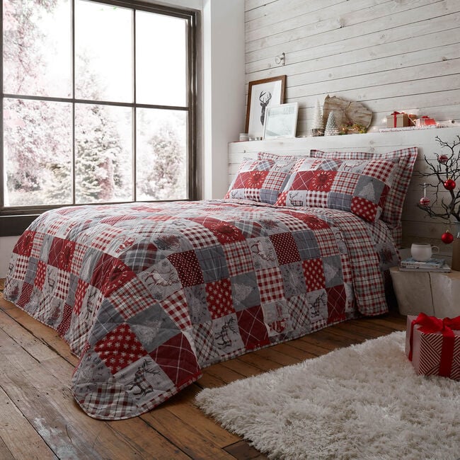 Patchwork Christmas Bedspread 200cm x 220cm - Grey