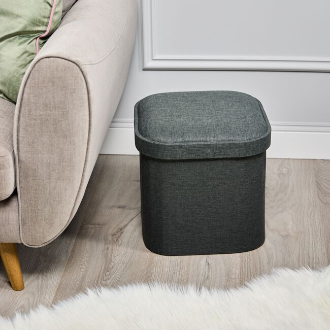 OVAL LINEN FOLDABLE SMALL Charcoal Ottoman