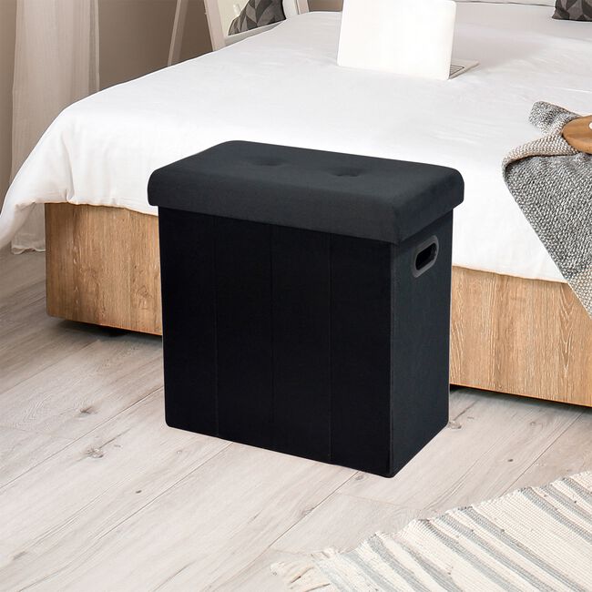 FOLDING SLIM BLACK STORAGE Ottoman
