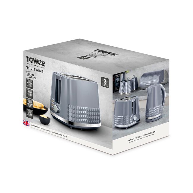 TOWER SOLITAIRE GREY 2 Slice Toaster