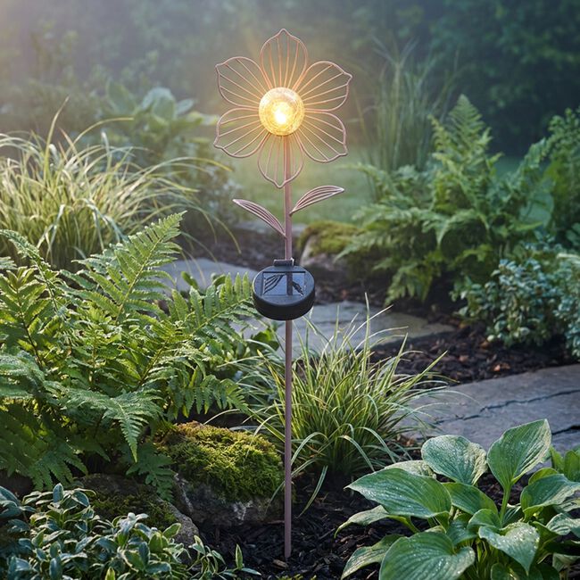 60CM SOLAR METAL FLOWER Garden Stake Pink