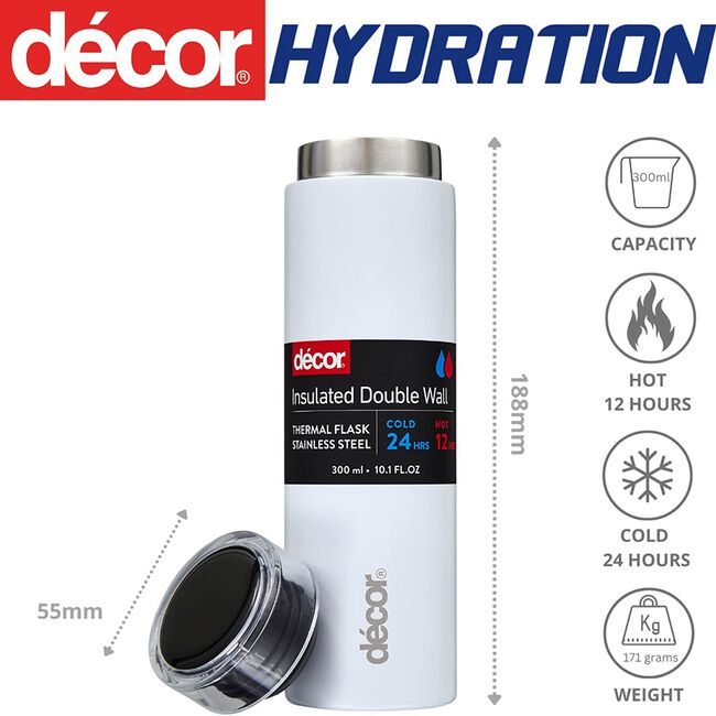 DECOR WHITE S/STEEL 300ml Vacuum Flask