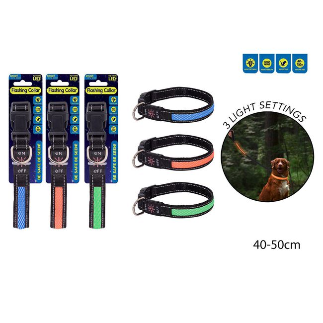 LED FLashing Dog Collar 40-50cm - Assorted Colours