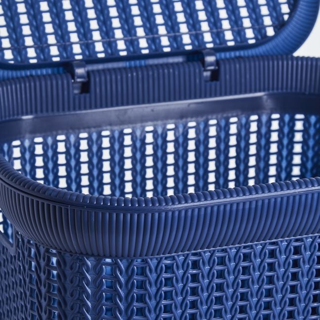 Navy Knit Laundry Hamper 