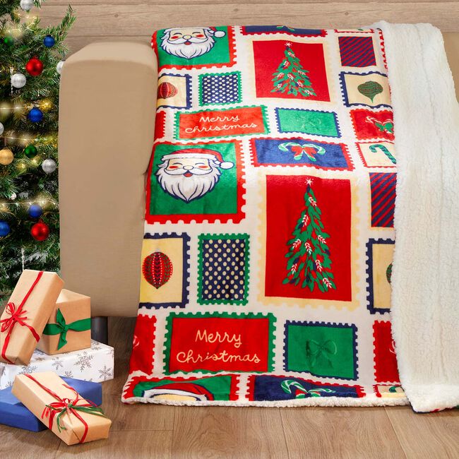 Ruane Festive Stamps Sherpa Throw 127cm x 152cm