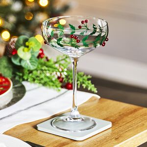 The Jolly Sleigh Holly Leaves Berries Coupe Glass