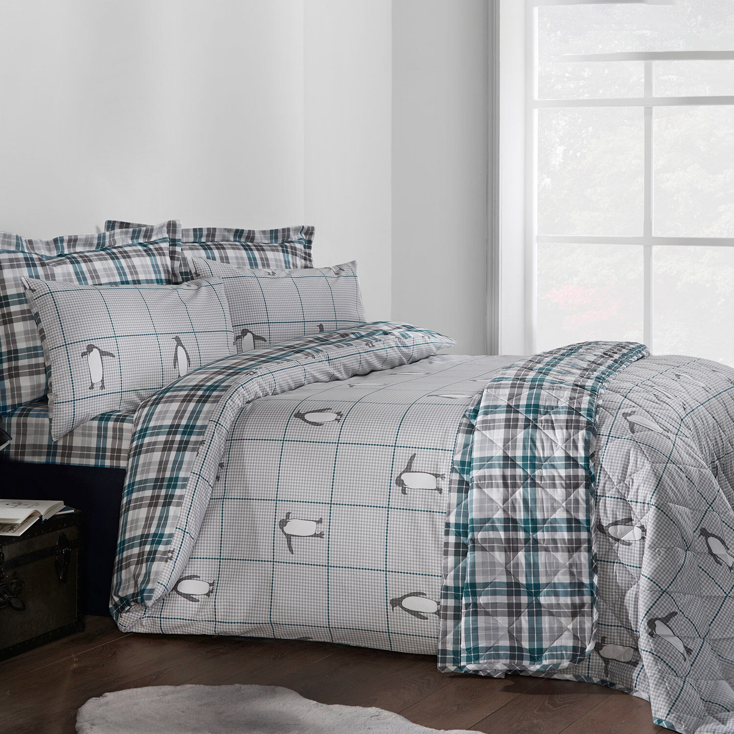 Penguin Check Bed Linen Home More Penguin Check Bed Linen Home More, King Size Penguin Bedding