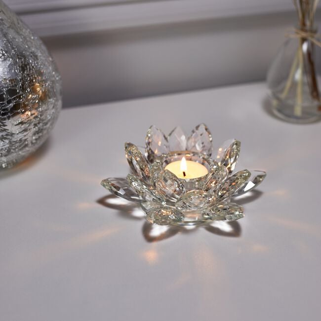 Cashel Living Silver Crystal Lotus Tealight Holder