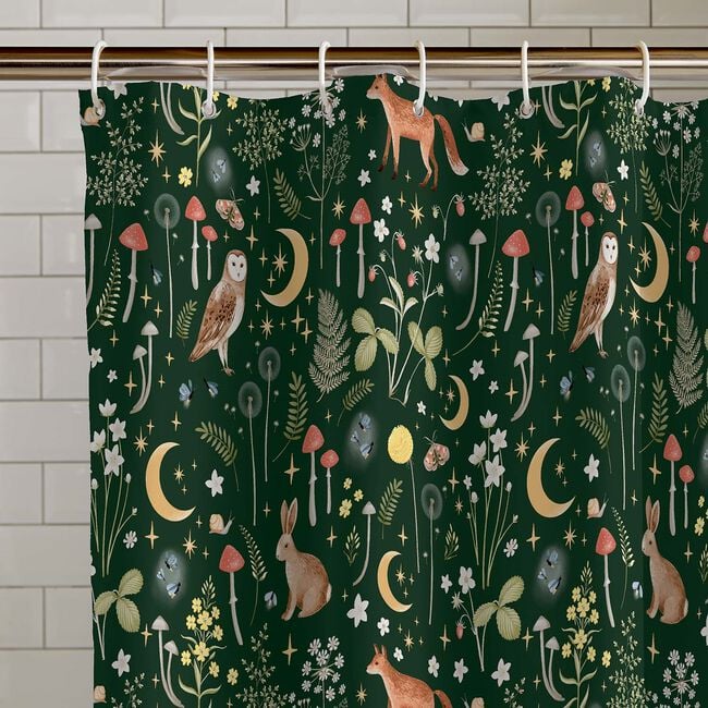 CATHERINE LANSFIELD ENCHANTED TWILIGHT FOREST GREEN Shower Curtain 