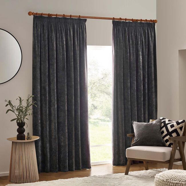YARD PENCIL PLEAT CHENILLE CHARCOAL 90x90 Curtain